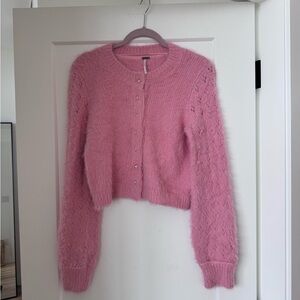 Free People Pink Fuzzy Cardigan